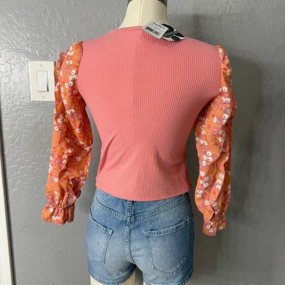 Girls 7-16 Self Esteem Long Sleeve Mix Media Top Color: Pink Size: MEDIUM - Picture 2 of 5